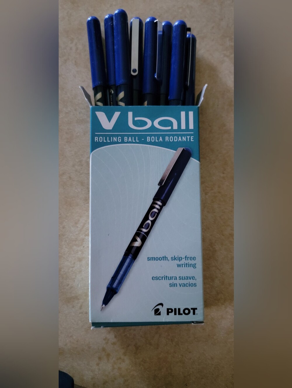 Pilot VBall Rolling Ball Pen,Blue. Smooth, Skip-Free Writing. Partial Box Of 8